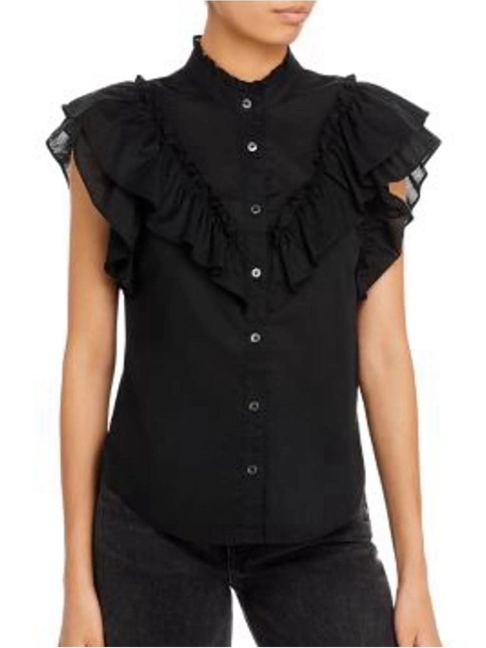 Veronica Beard Jaliyah Ruffle Cotton Blouse in black, size XS